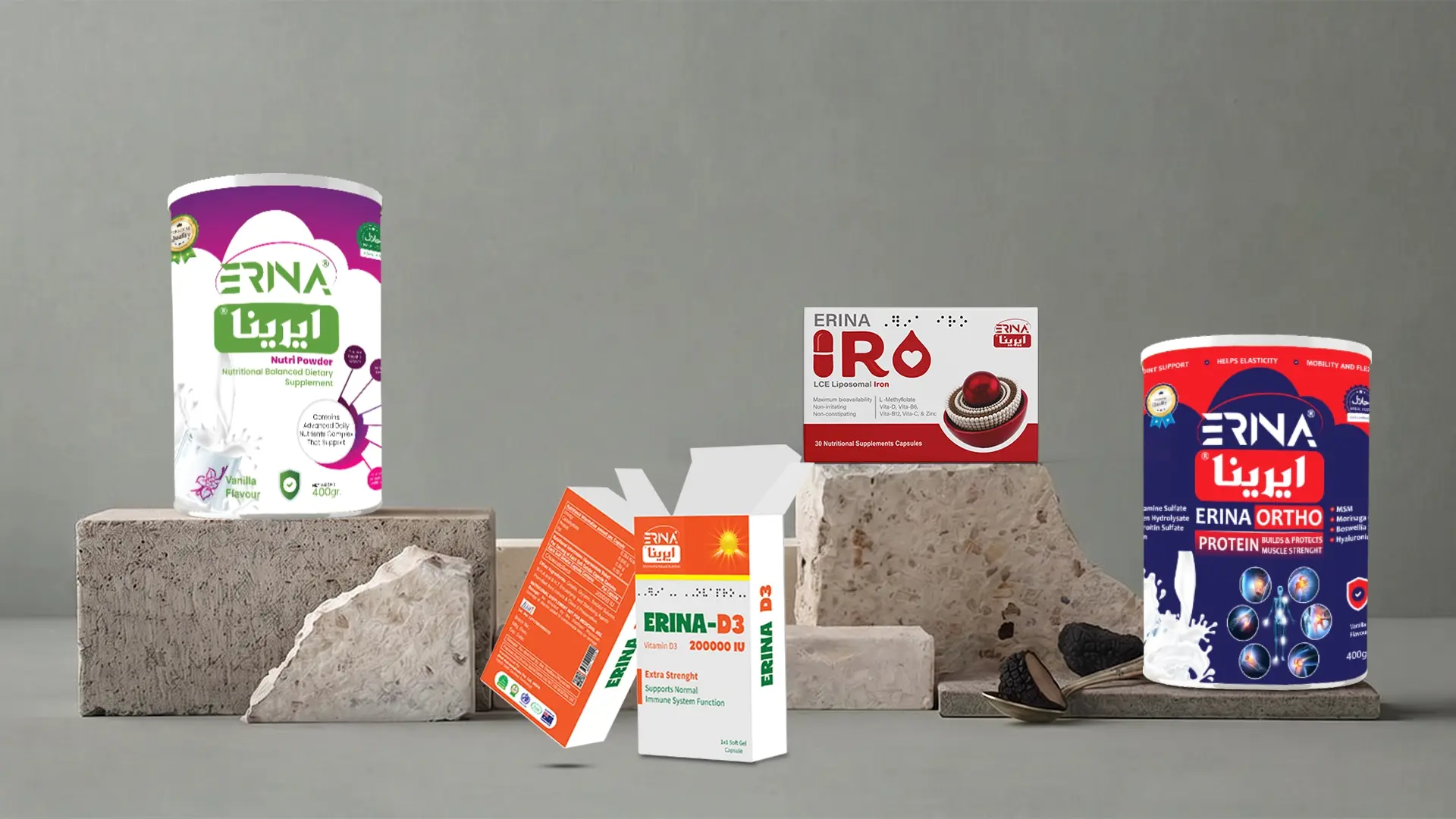 background image that has 4 Erina product visible